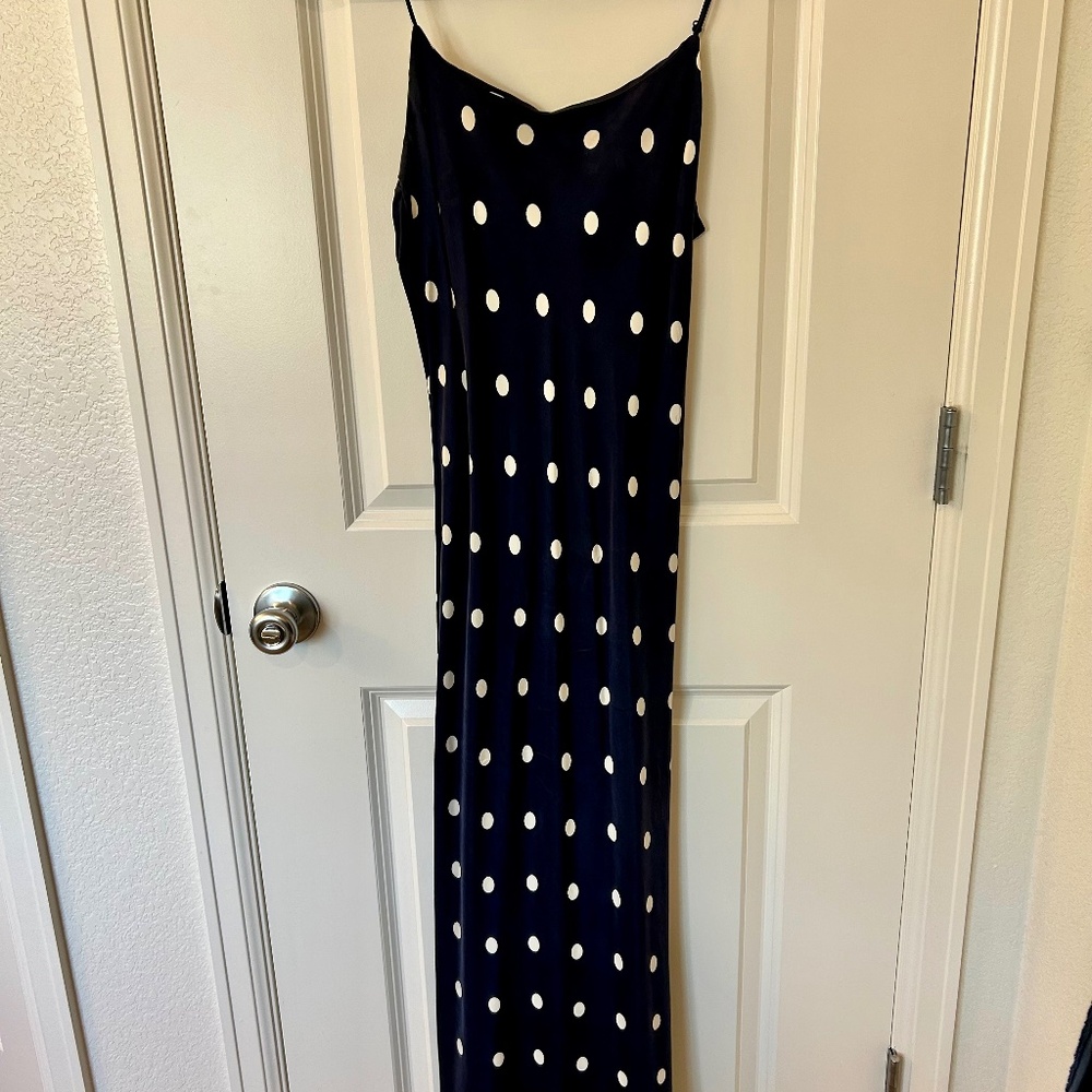 J.Crew Gwyneth Midi Slip Dress in Blue and White Polka Dots